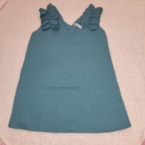 Willow Boutique Zenanablue Ruffled Sleeveless Work Top